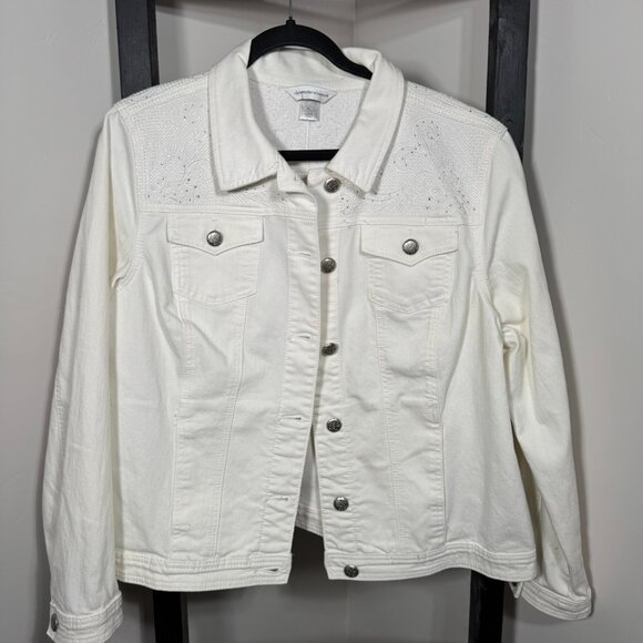 Christopher & Banks White Denim Jean Jacket with Eyelet Detail - NWT - Picture 1 of 6